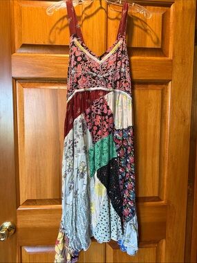 Blue Sky Maroon & Multi-Color Patchwork Maxi Dress